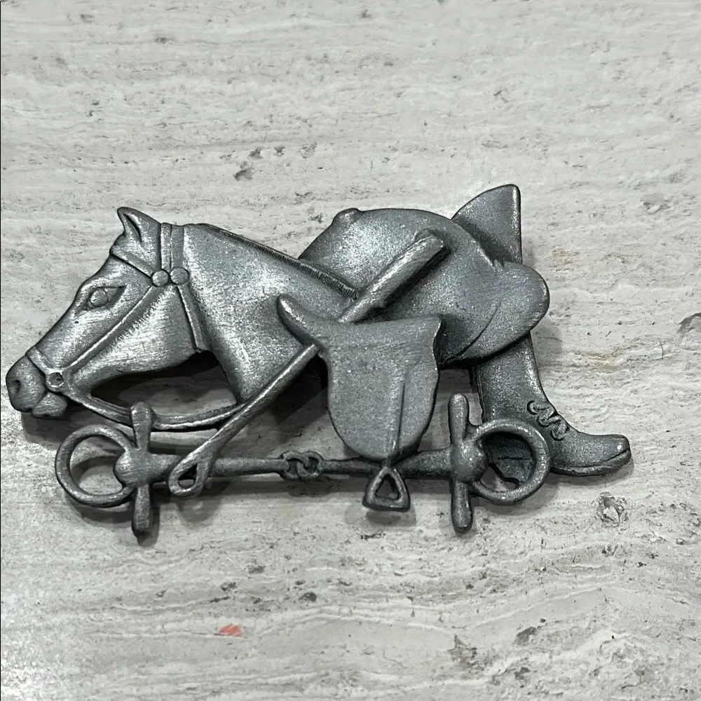 Vintage AJC  American Jewelry Company Pewter Equestrian Brooch Pin